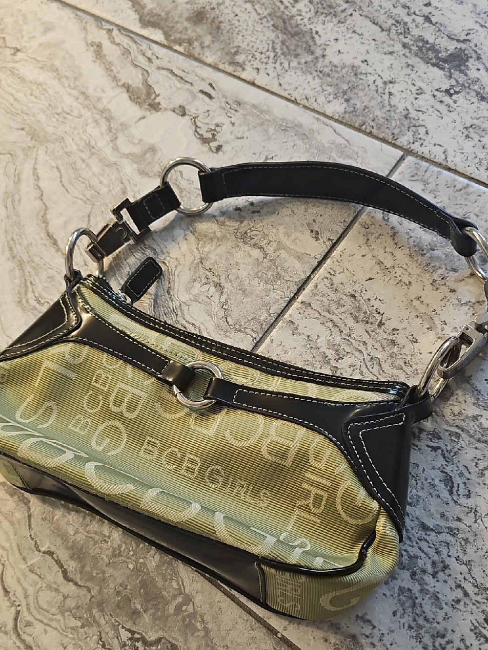 BCBGirls Green Logo Jacquard Shoulder Bag with Black Trim
